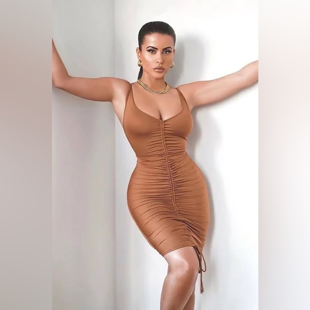 Sexy Brown-toned Ruched Dress - Sz M - Fashion Nova - NEW